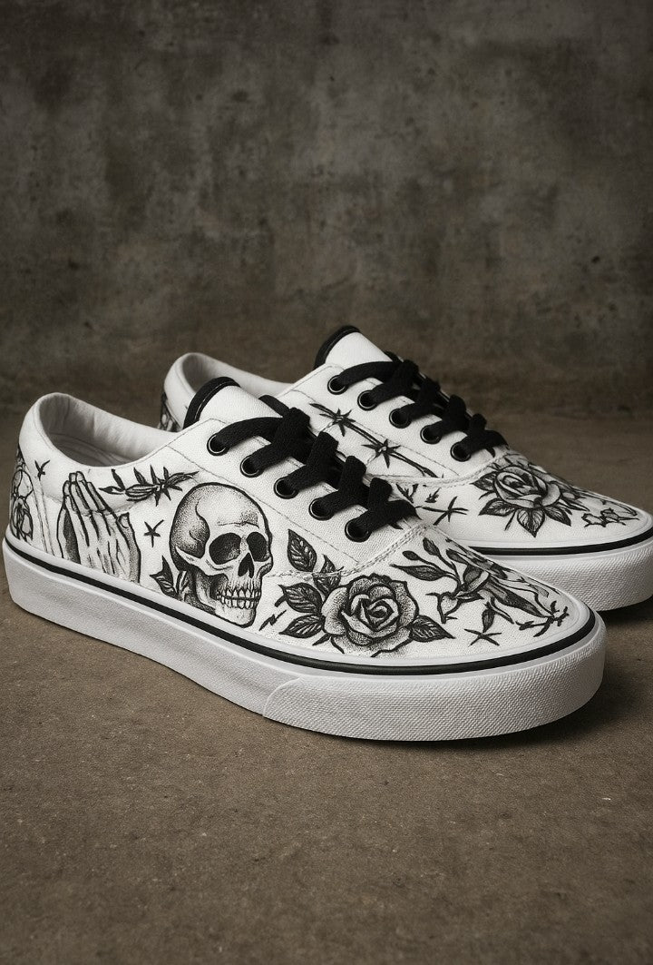 Bighouse “Ink & Bones” Low-Top Sneakers — White/Black