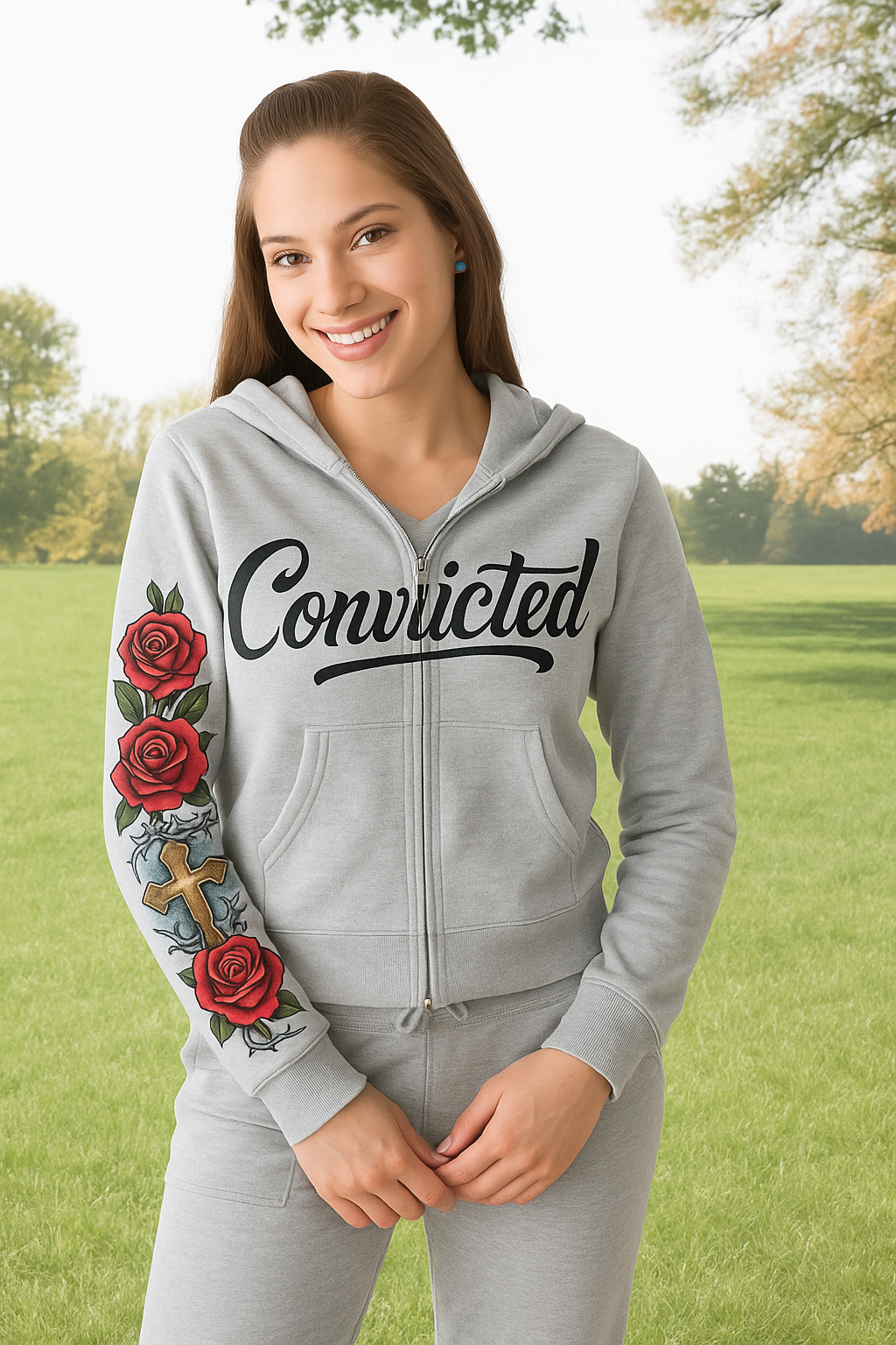 “Convicted & Covered” Rose-Cross Zip Hoodie