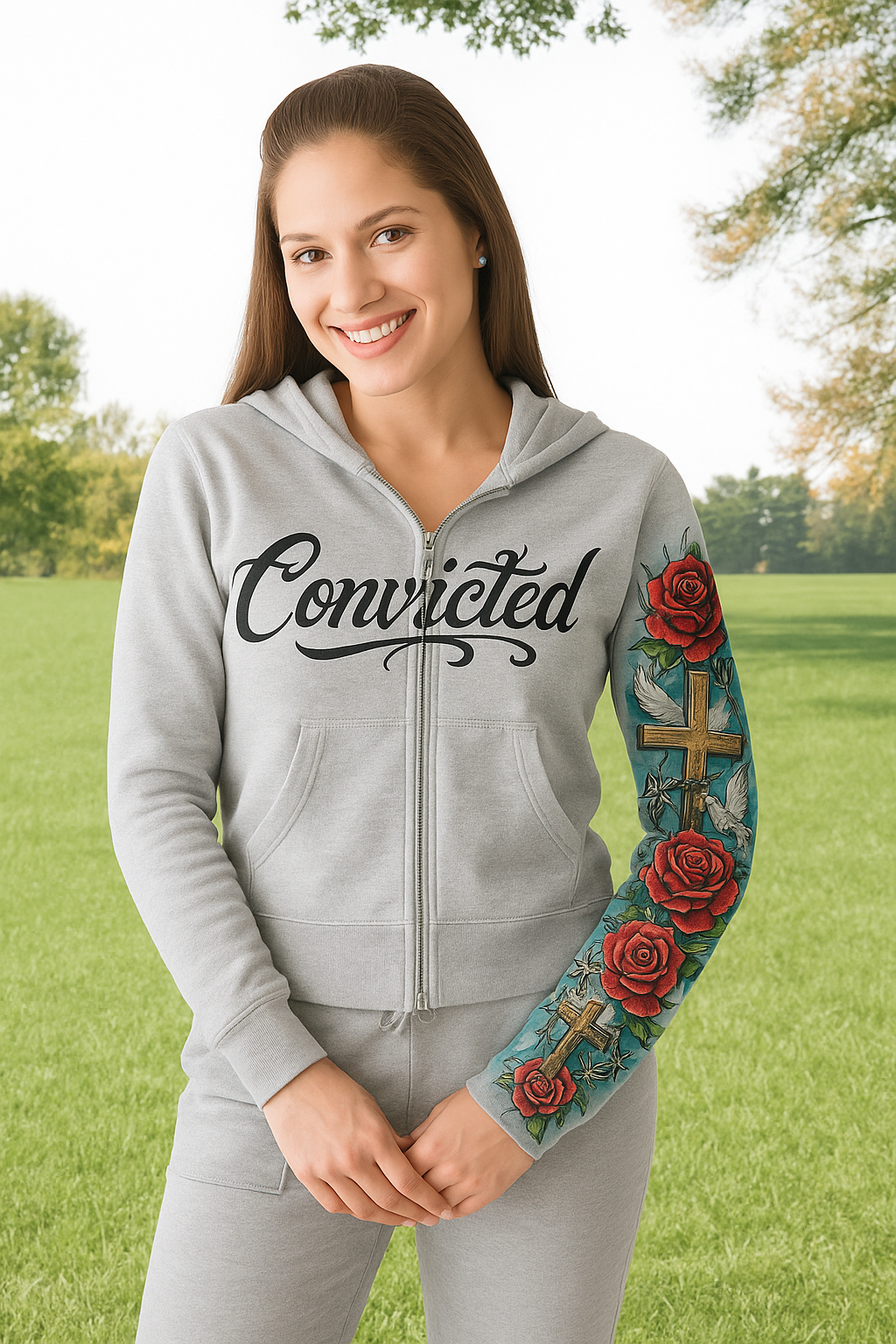 “Convicted & Covered” Rose-Cross Zip Hoodie