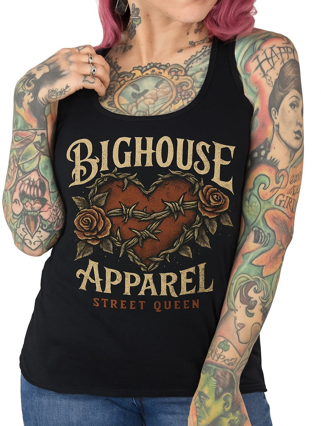 Bighouse “Street Queen” Barbed-Heart Tank — Black